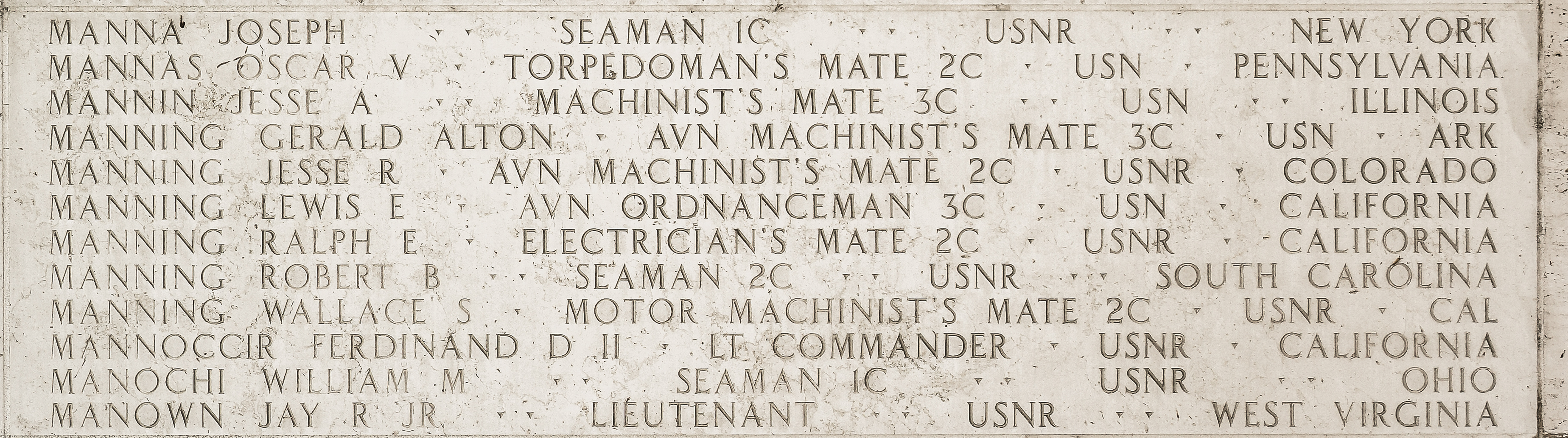 Lewis E. Manning, Aviation Ordnanceman Third Class